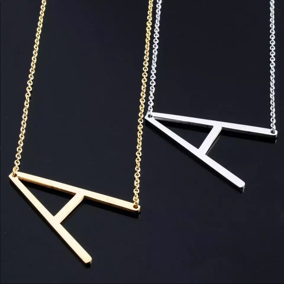 Large Initial Letter " A " Silver Necklace - Picture 7 of 7